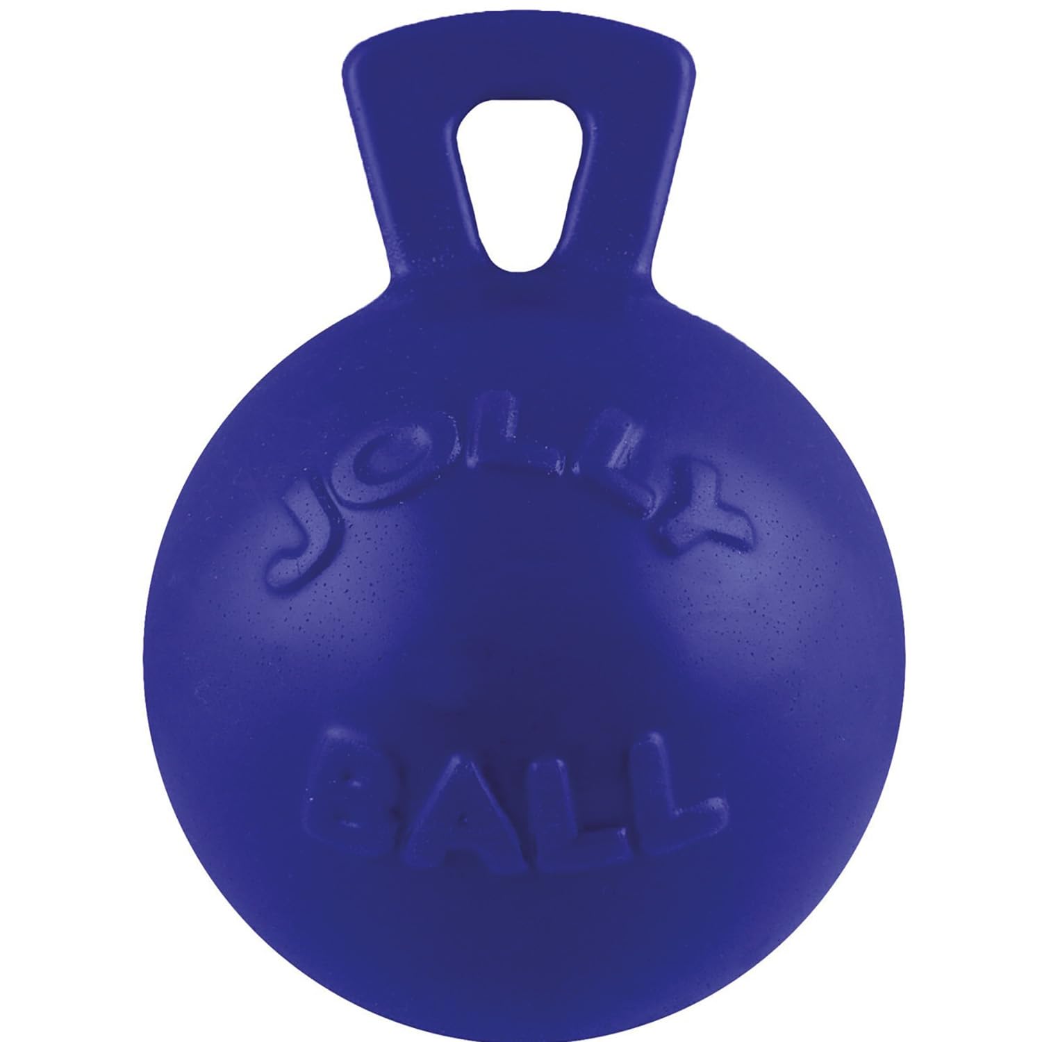 Jolly Pets Tug-N-Toss blue ball with built-in handle for versatile play.