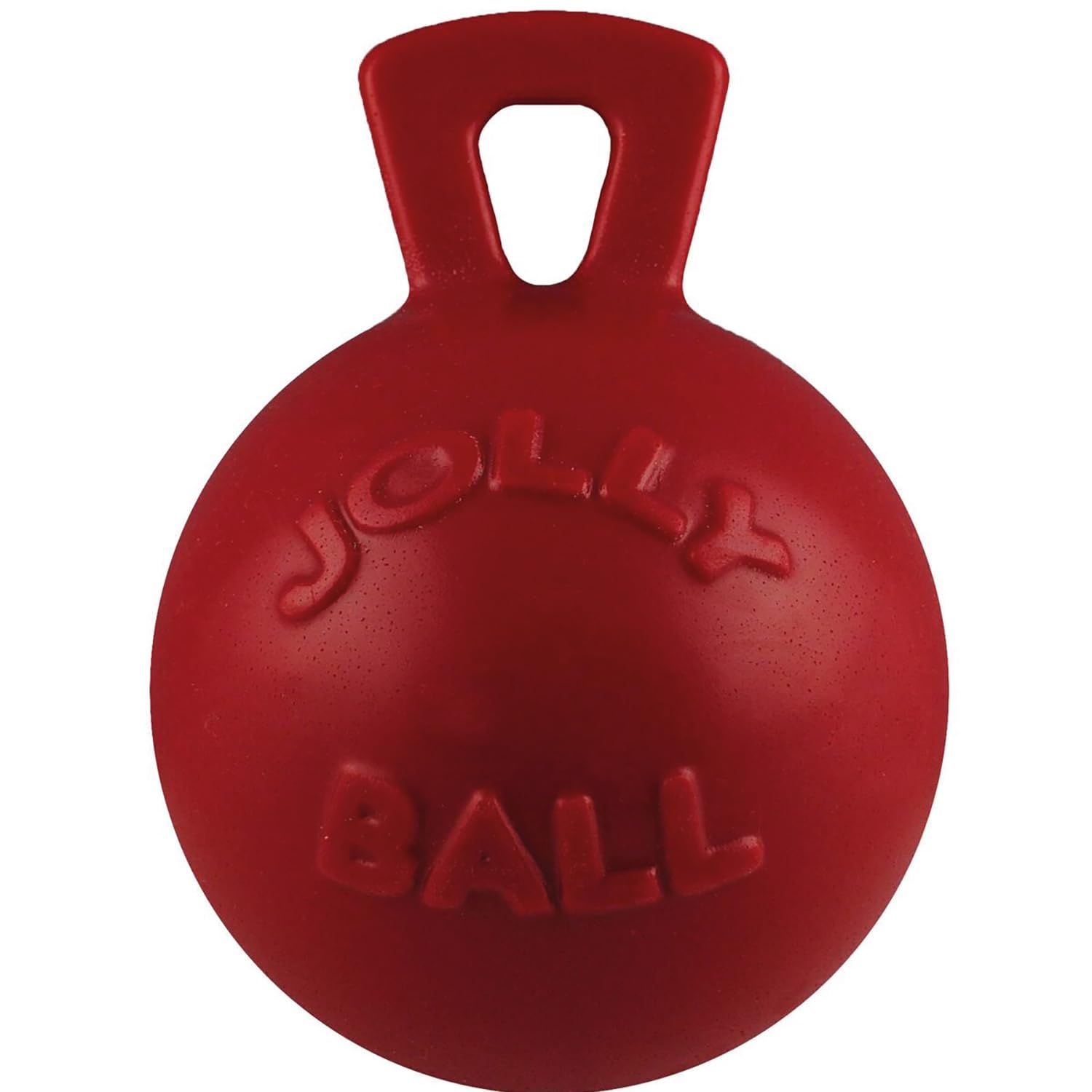 Jolly Pets Tug-n-Toss handle closeup showing durable construction and easy pickup.