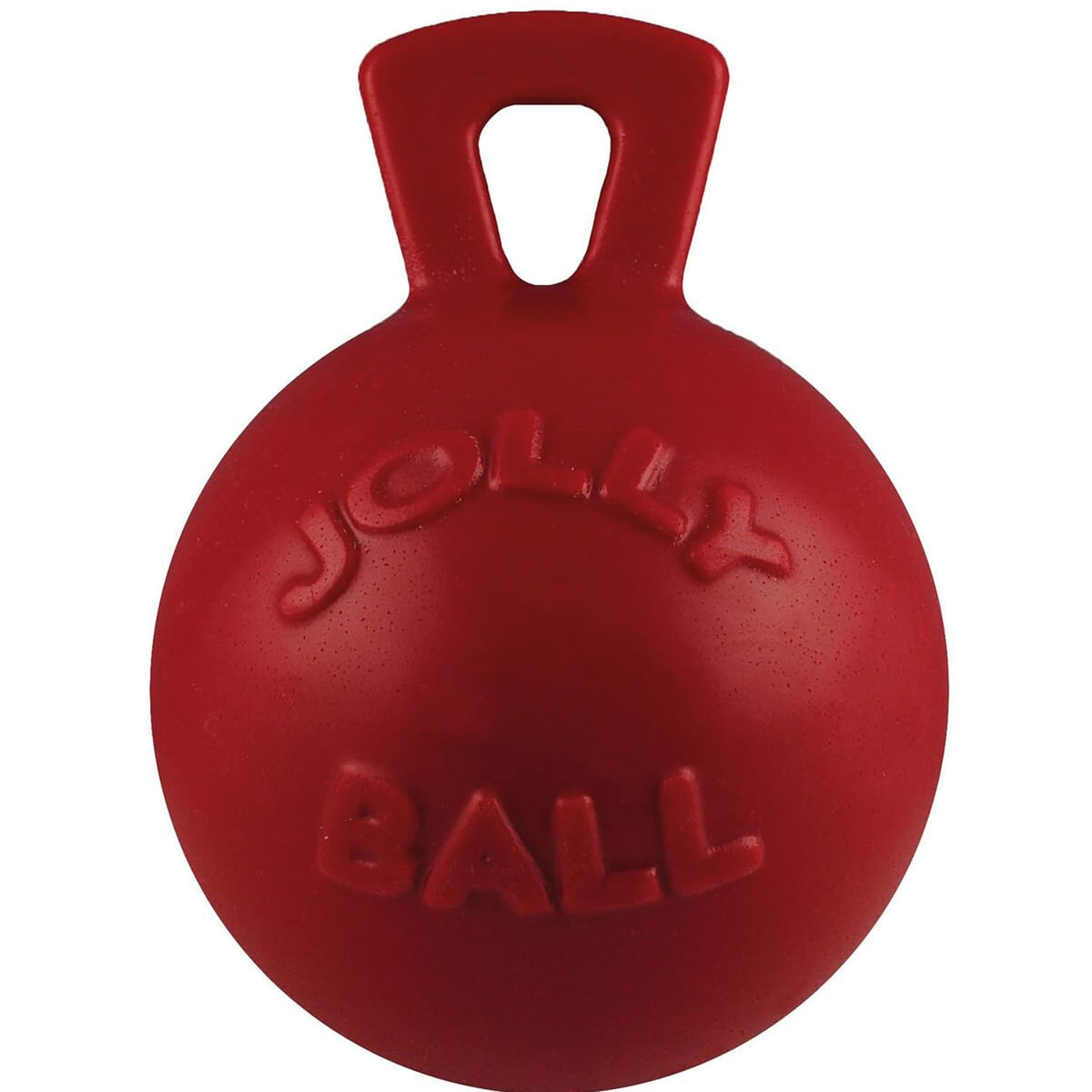 Jolly Pets Tug-n-Toss handle closeup showing durable construction and easy pickup.
