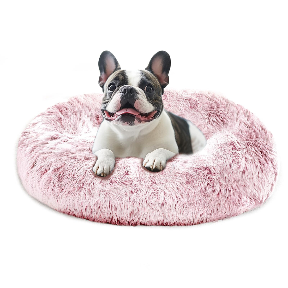 JOLLYVOGUE calming dog bed smoke pink round top view for cozy naps