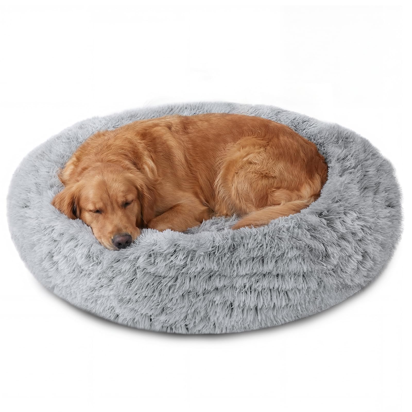 JOLLYVOGUE calming donut bed, 31-inch, plush fur for cozy rest.