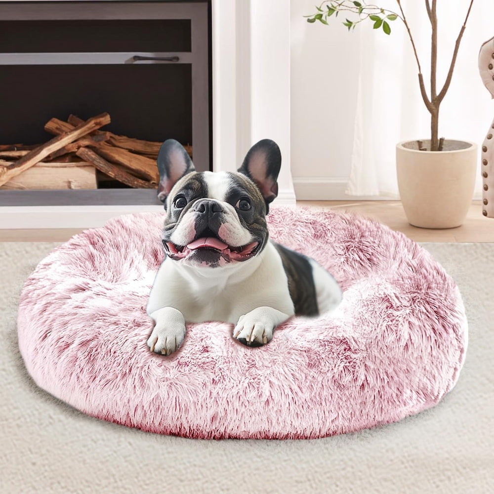 JOLLYVOGUE round 23-inch calmin donut bed for small dogs.