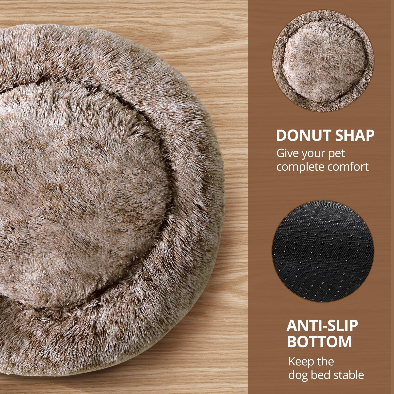 JOLLYVOGUE Donut Bed features anti-slip base for secure placement.