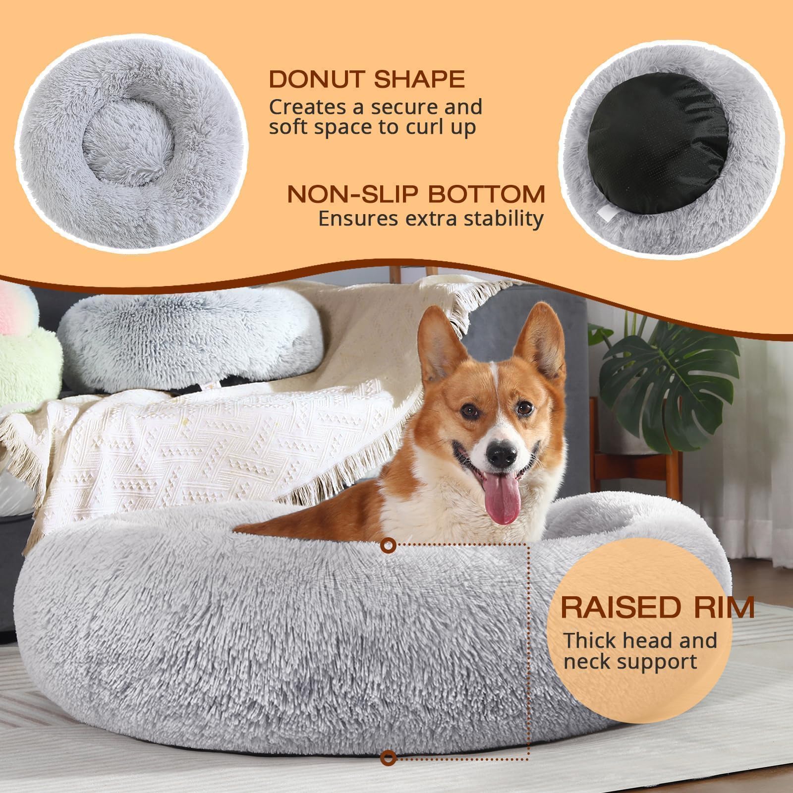 JOLLYVOGUE donut bed easy-clean removable cover for washing.