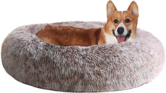 JOLLYVOGUE donut bed with fluffy interior provides cozy warmth for curling pets