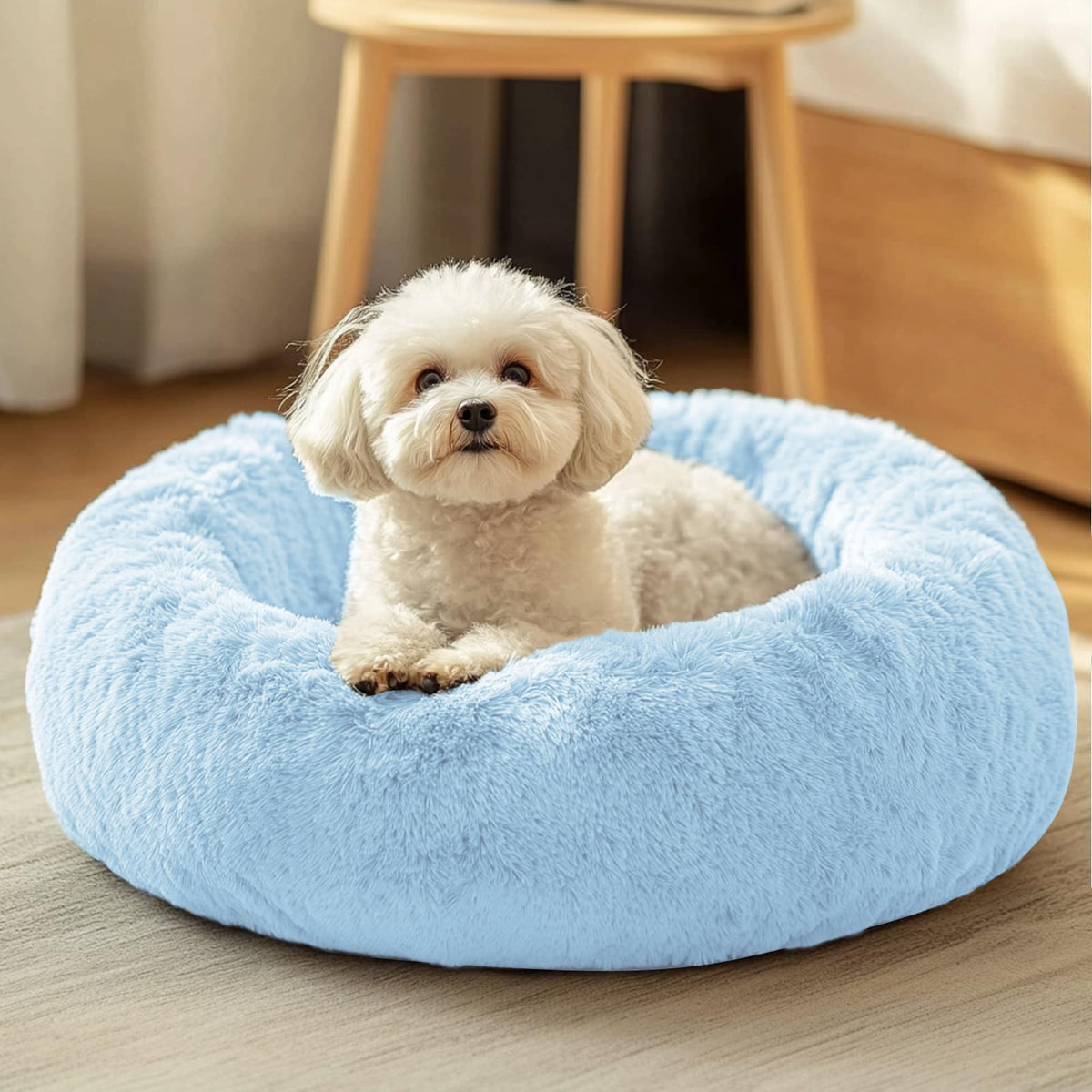 JOLLYVOGUE donut bed front view shows a cozy resting spot for pets.