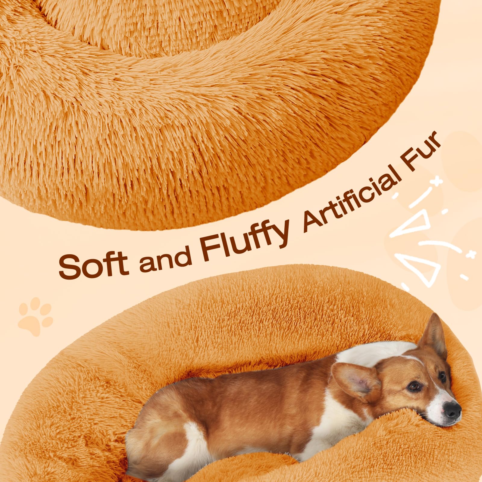 JOLLYVOGUE donut bed plush fur closeup emphasizes comforting texture and warmth