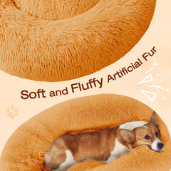 JOLLYVOGUE donut bed plush fur closeup emphasizes comforting texture and warmth