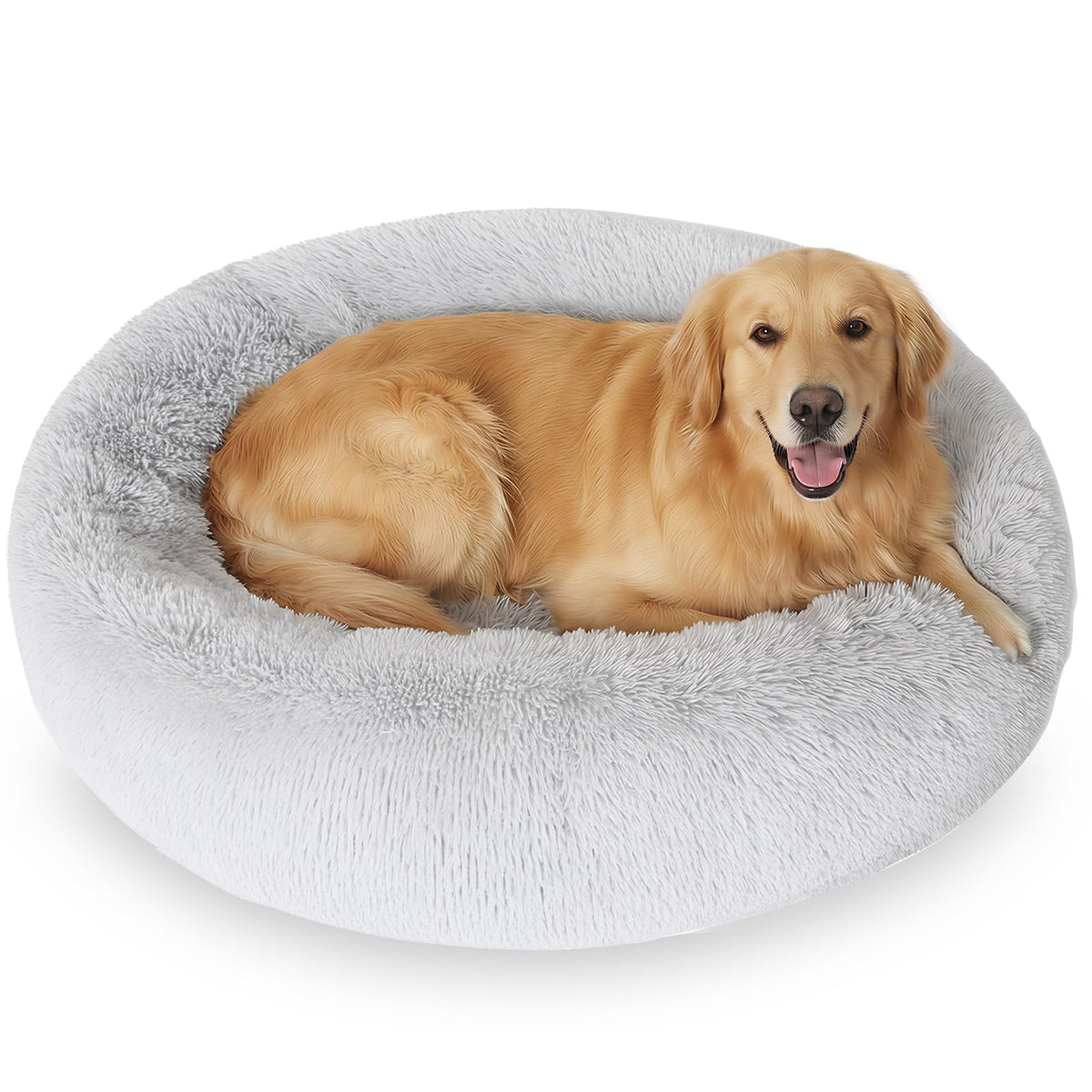 JOLLYVOGUE donut dog bed 36-inch for large dogs delivers cozy calming comfort.