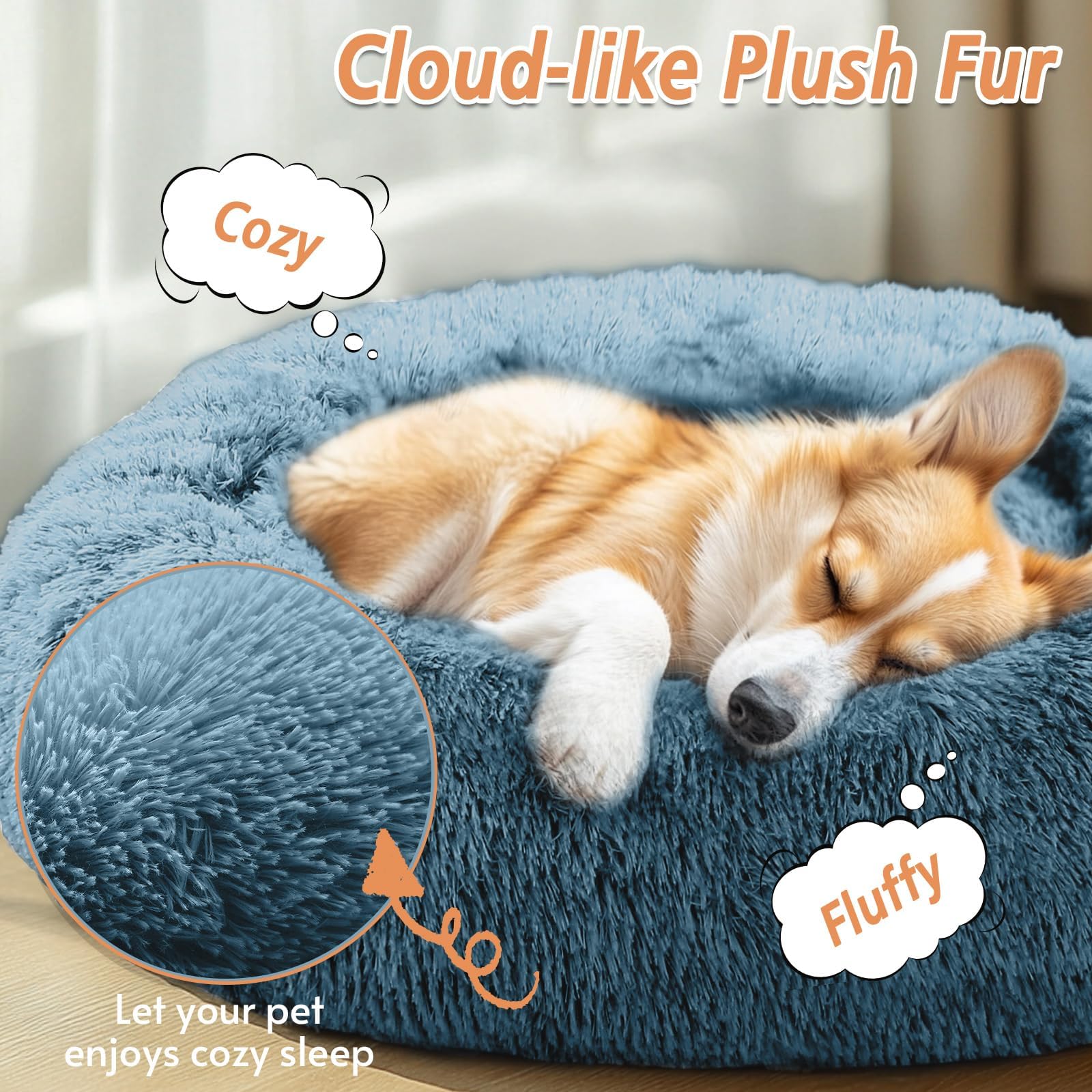 JOLLYVOGUE donut bed with raised rim supports head and neck for secure rest