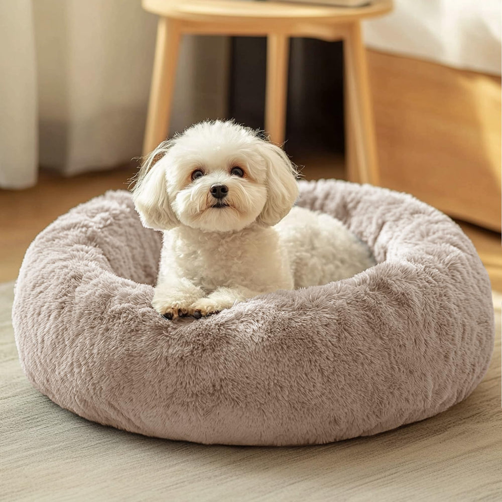 JOLLYVOGUE donut dog bed with soft plush for cozy naps