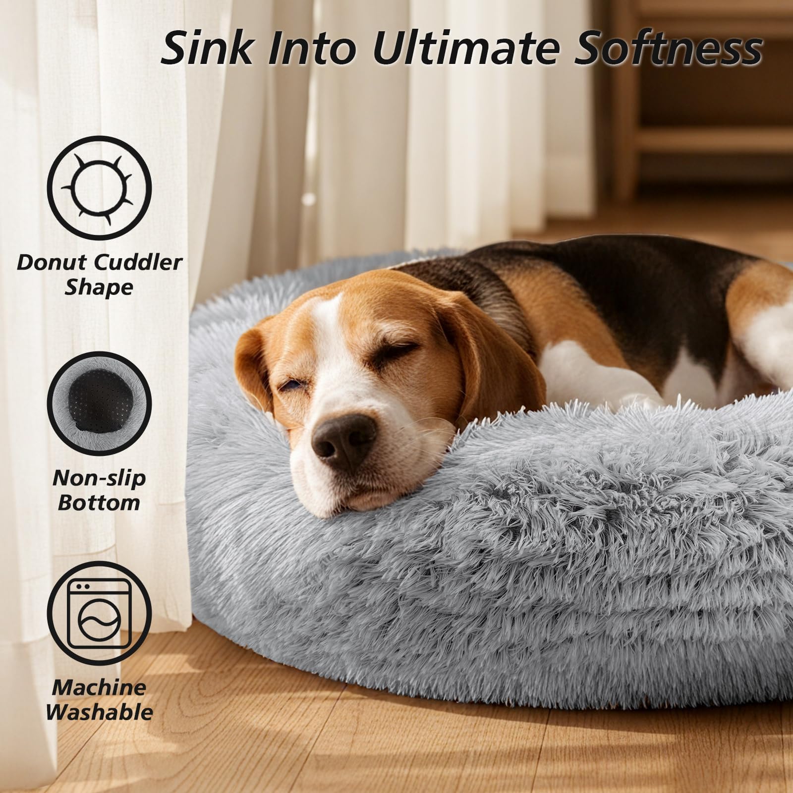 JOLLYVOGUE round pet bed anti-anxiety design supports head and neck