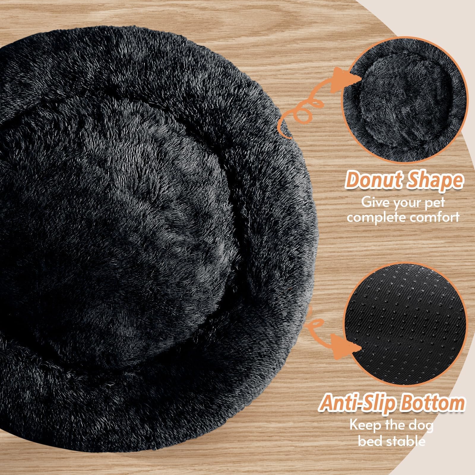 JOLLYVOGUE Round bed with ultra-soft faux fur provides cozy lounging.