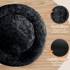 JOLLYVOGUE Round bed with ultra-soft faux fur provides cozy lounging.