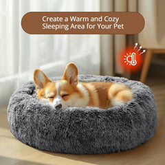 JOLLYVOGUE soft faux fur dog bed invites cuddles and restful naps.
