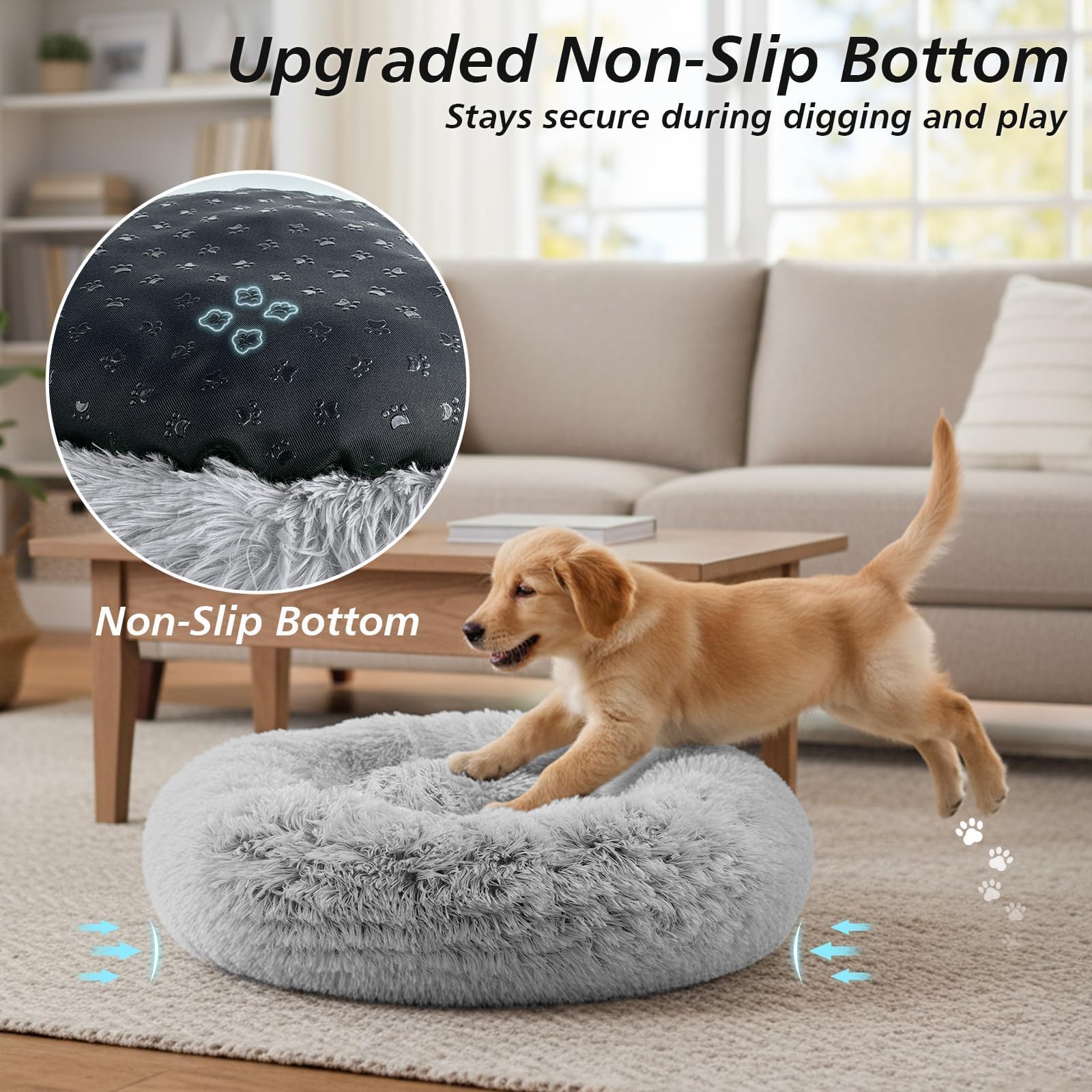 JOLLYVOGUE washable donut bed for quick cleanups after play.