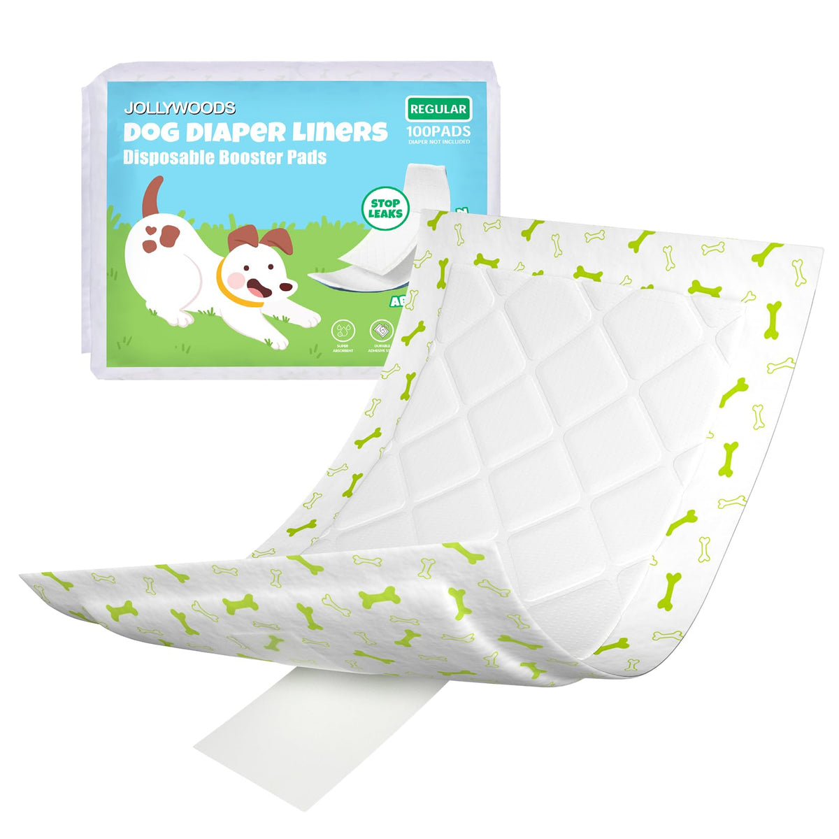 Jollywoods dog diaper liners with absorbent core for overnight protection