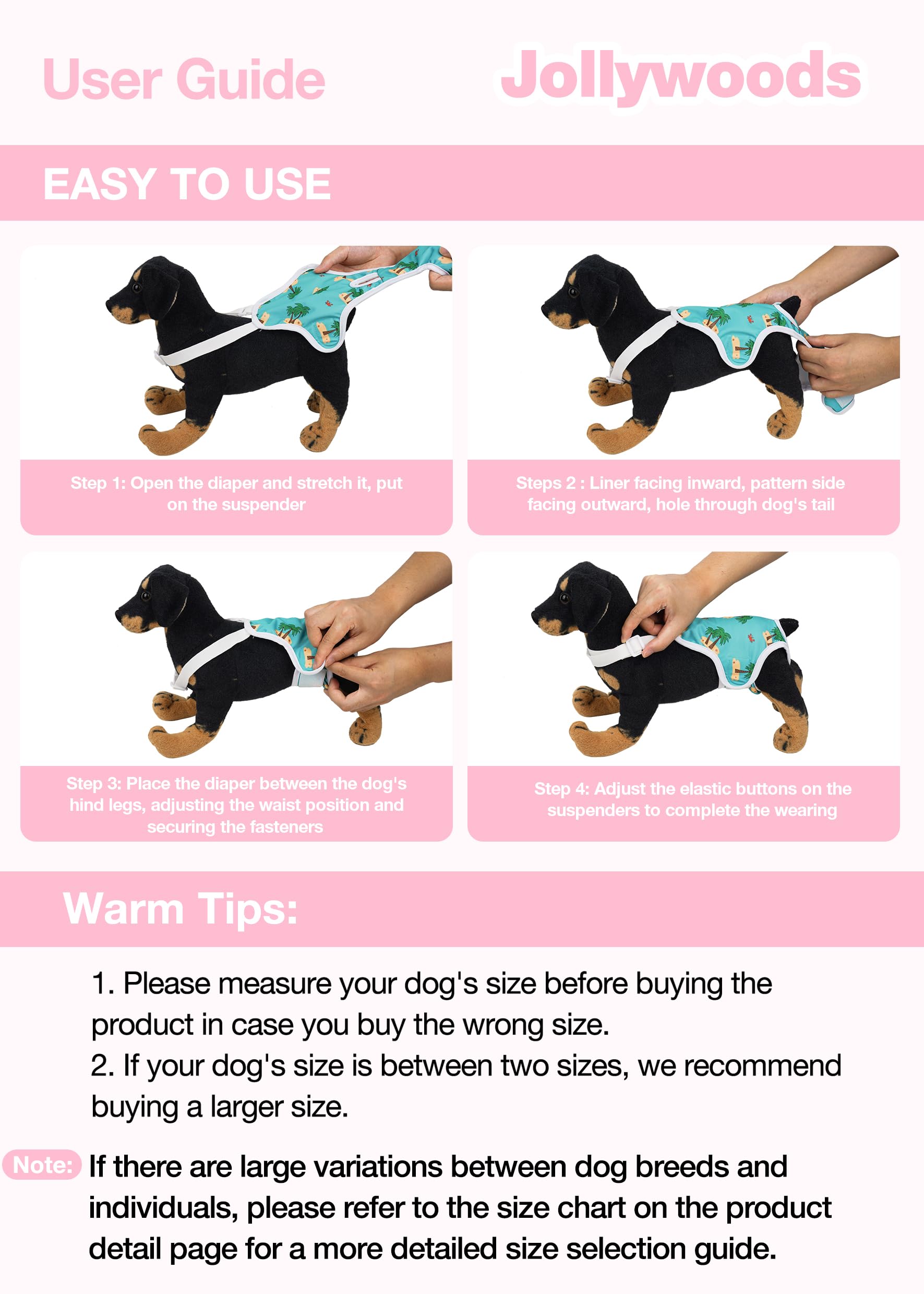 Jollywoods patterned reusable dog diaper panties for home use.