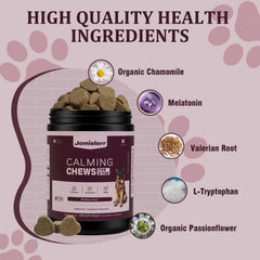 Jomielerr Calming Chews chicken flavor close-up emphasizes tasty, dog-friendly support.