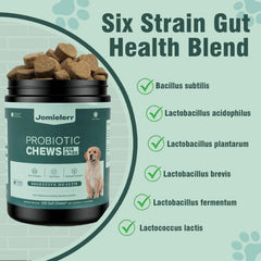 Close-up of Jomielerr probiotics bottle label with natural ingredients.