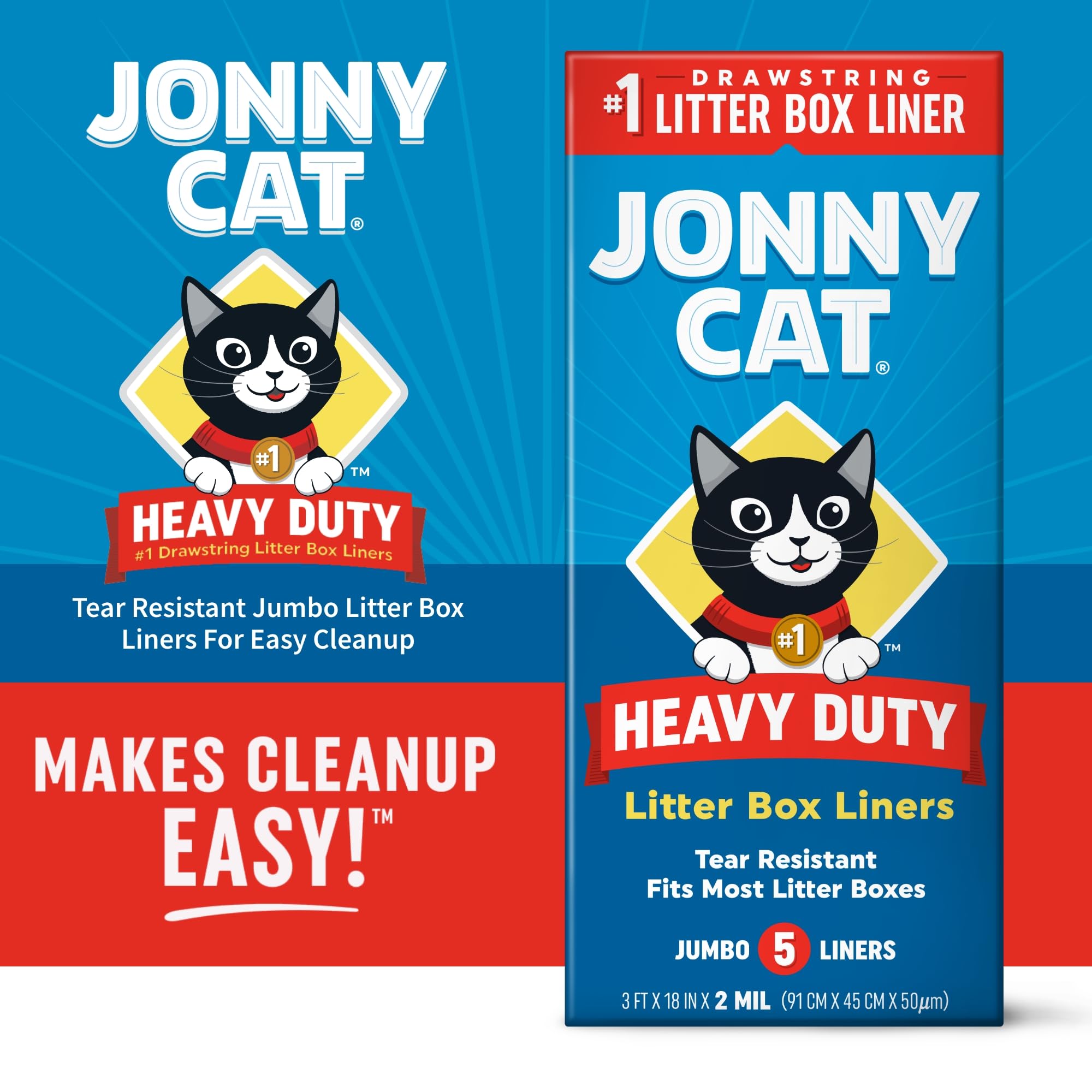 Jonny Cat drawstring closure liner demonstrates secure containment and easy disposal.