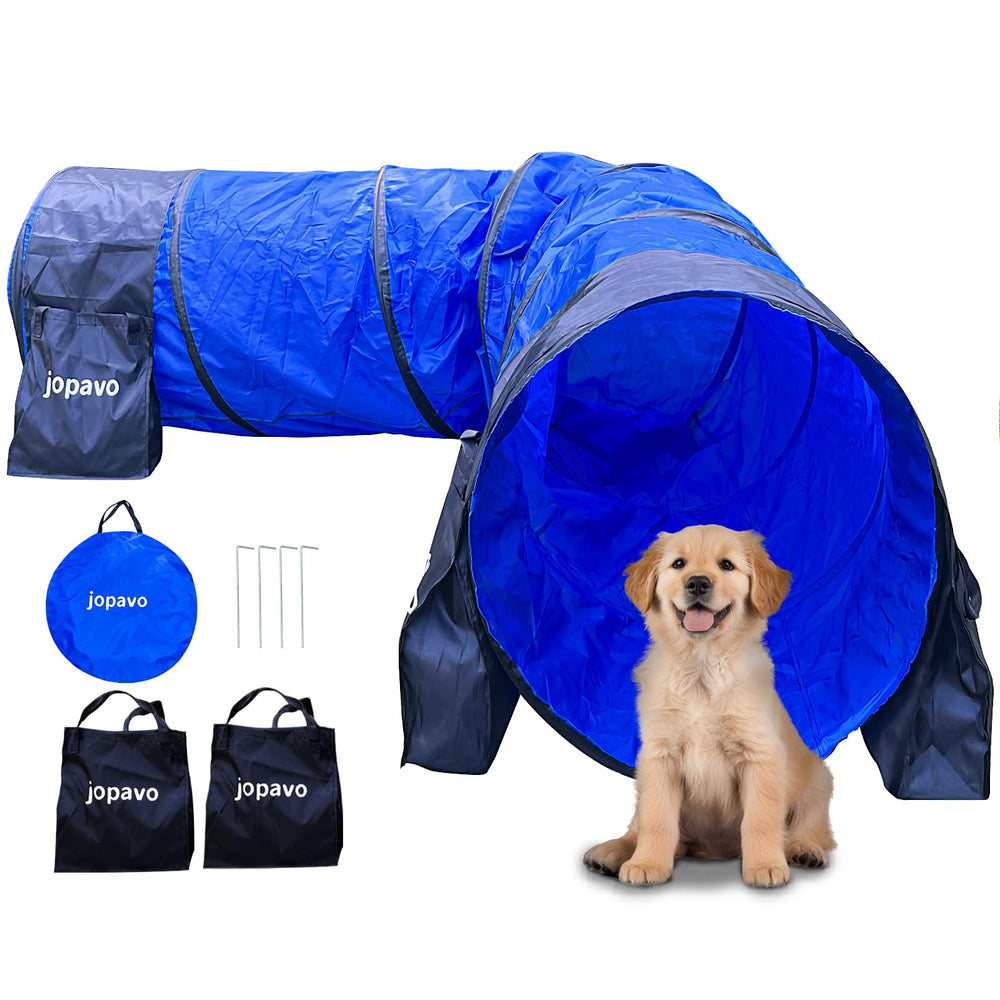JOPAVO 10-foot dog agility tunnel set in a backyard training space.
