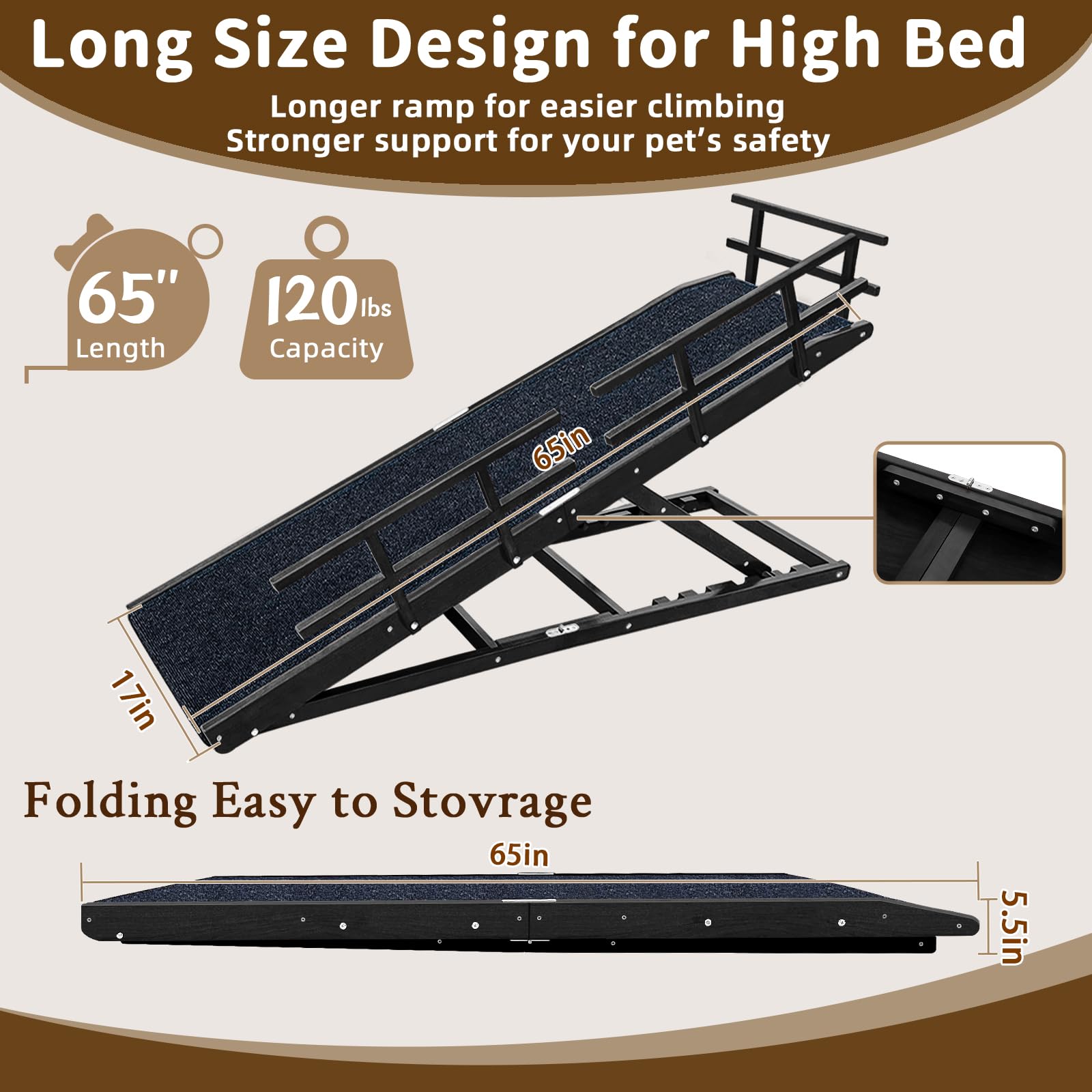Top landing platform helps dogs align when stepping onto the bed