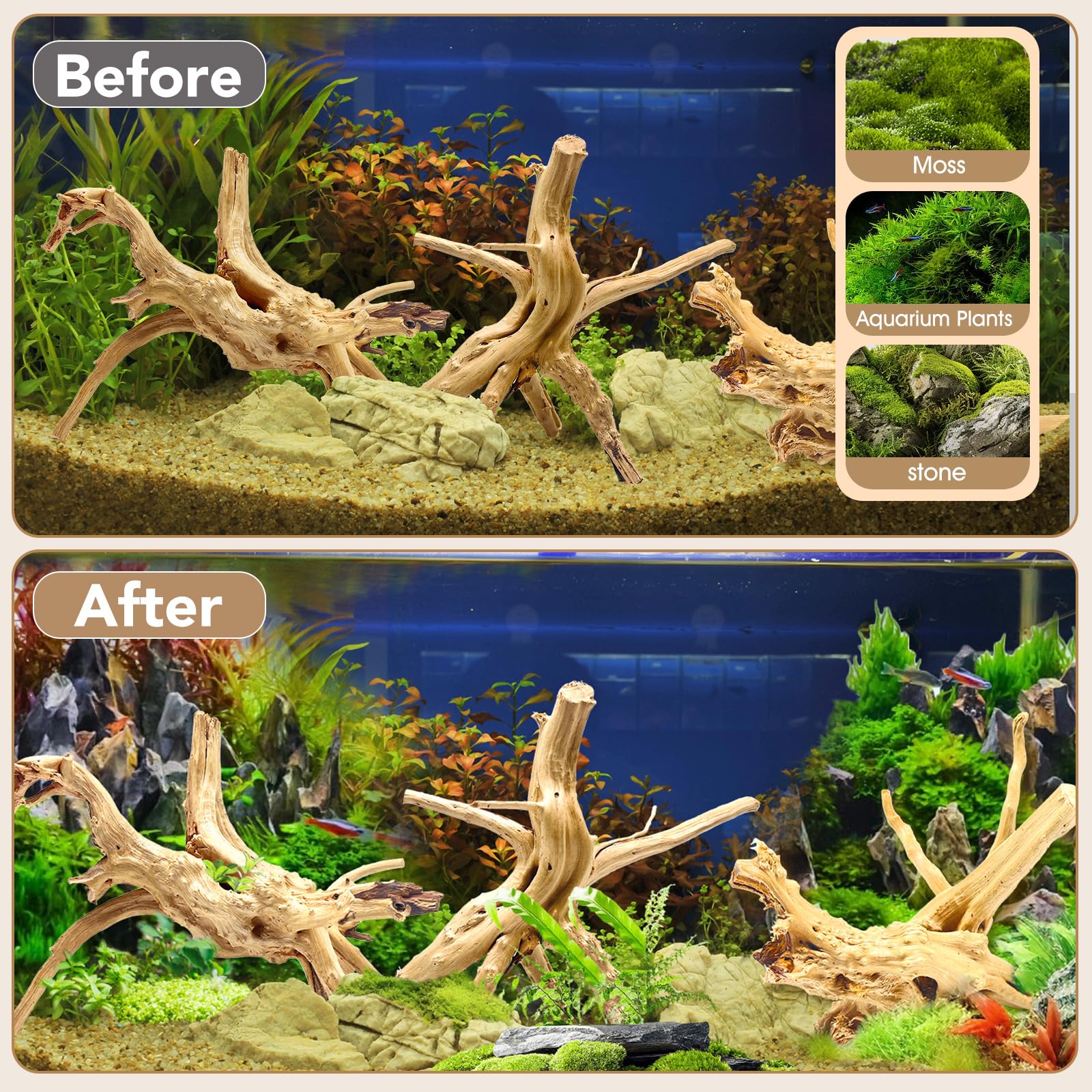Jorewood spiderwood branch full set illustrates multi-piece aquarium decor options.