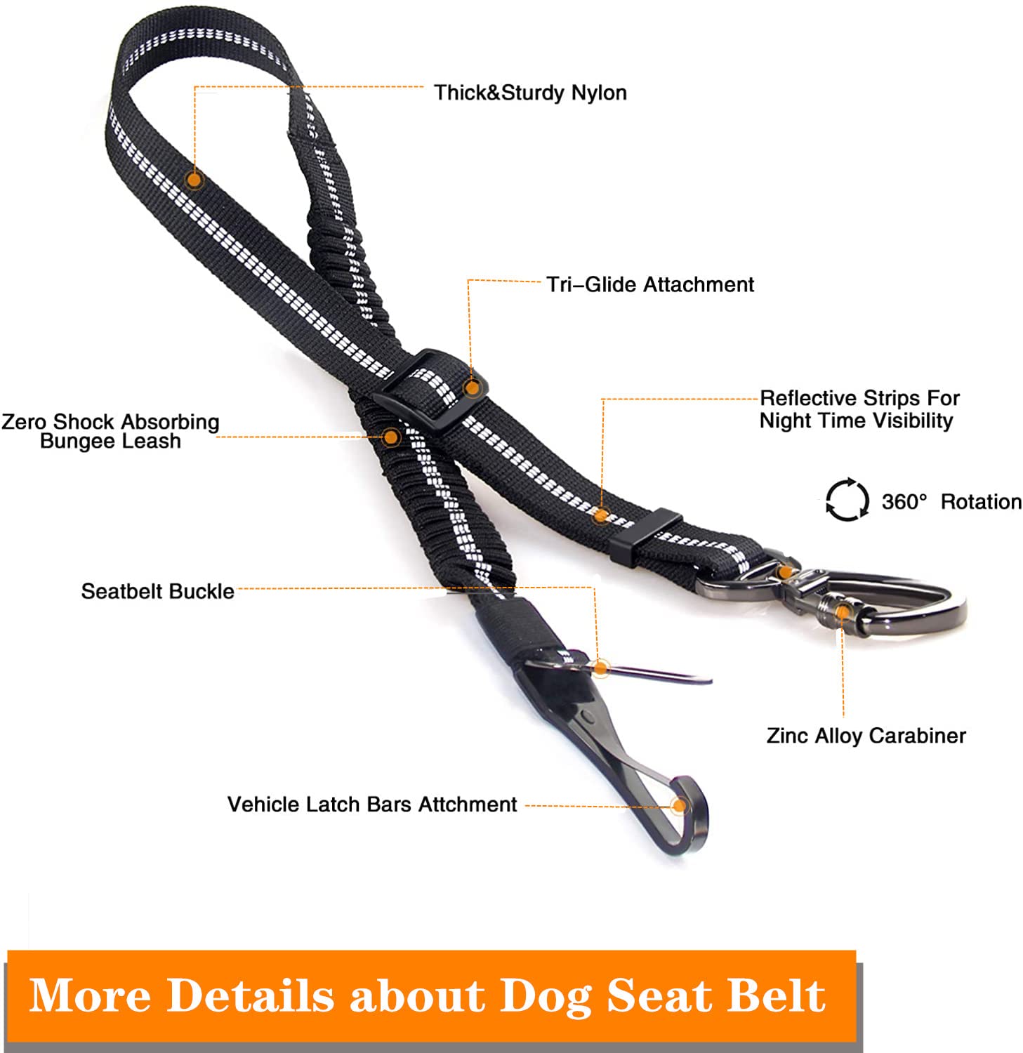 Jorohiker dog seatbelt aviation zinc alloy carabiner rotates for easy use.