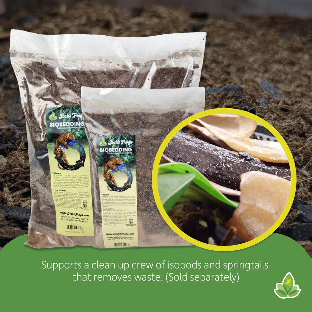 Josh's Frogs BioBedding tropical substrate promoting a cleaner habitat.