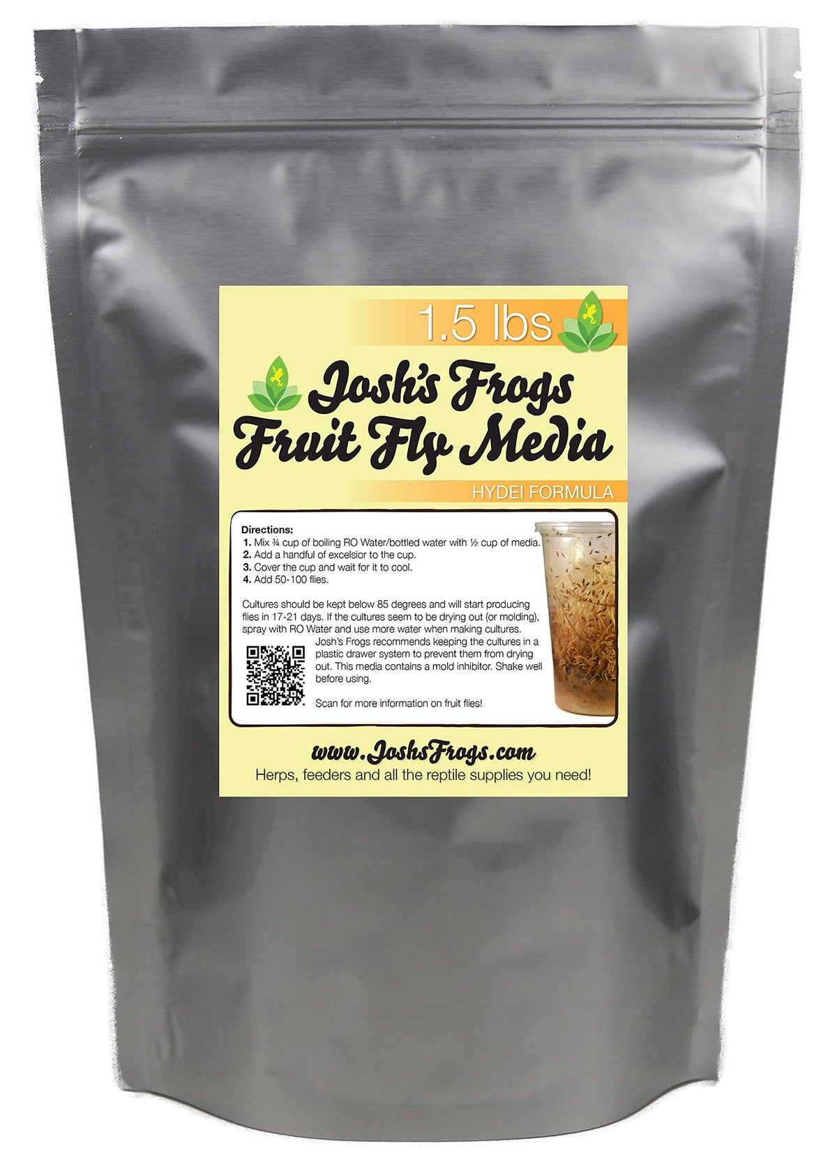 Josh's Frogs HYDEI fruit fly media bottle boosts high-yield cultures.