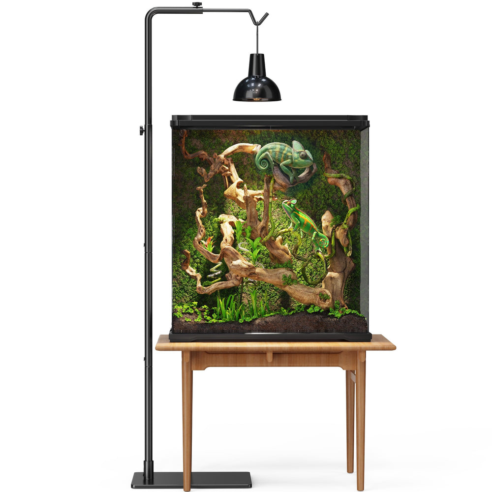 Josmimic Reptile Heat Lamp Stand cable clips keep cords tidy.
