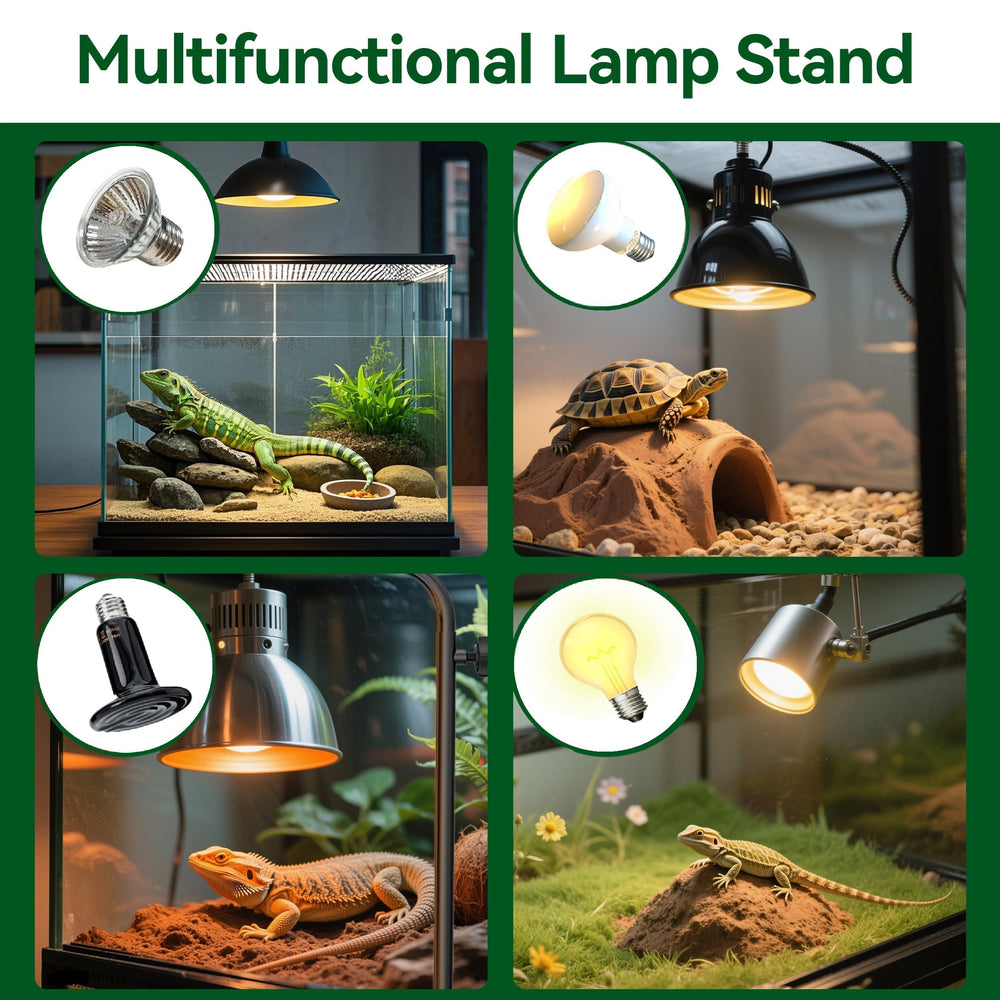 Josmimic Reptile Heat Lamp Stand includes lamp clip for easy mounting.