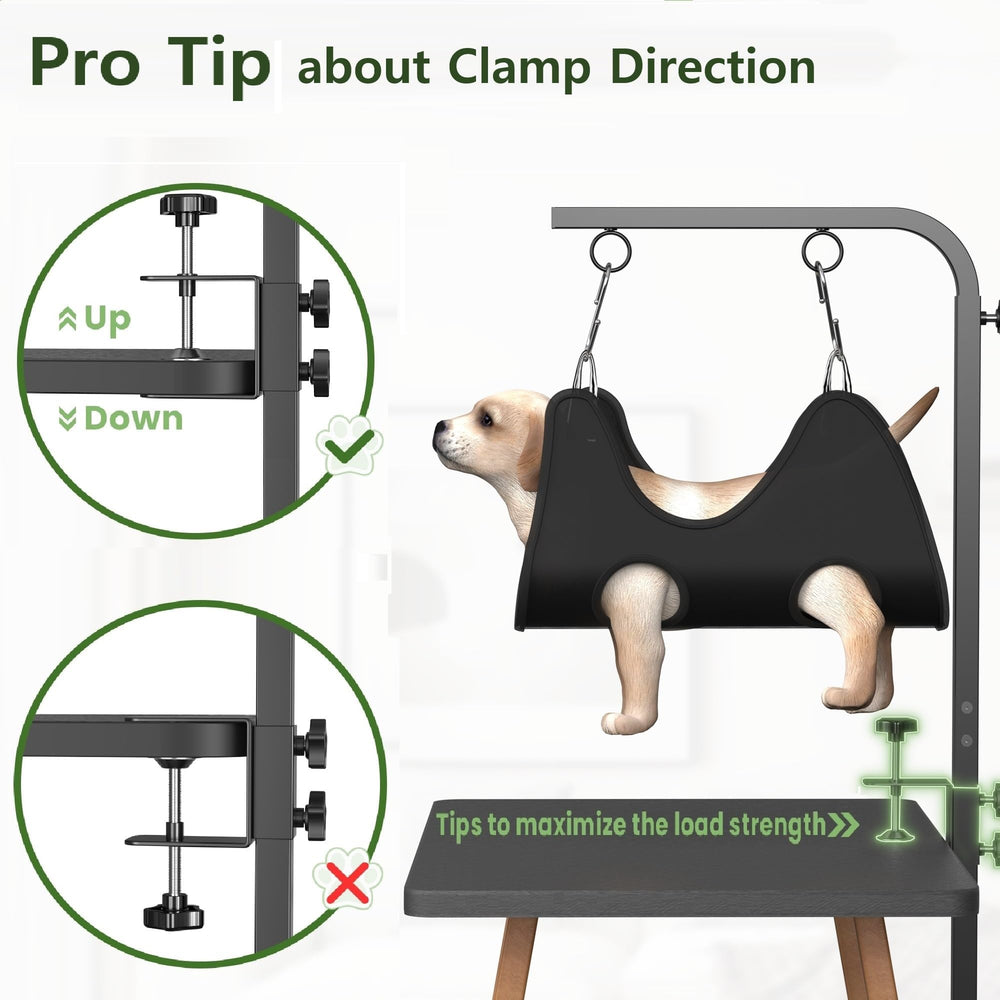 Josmimic soft haunch holders providing gentle restraint during grooming