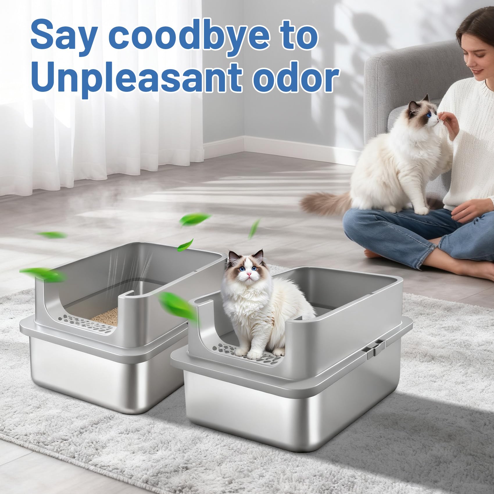 Jotesnew easy-clean stainless steel litter box for quick maintenance.