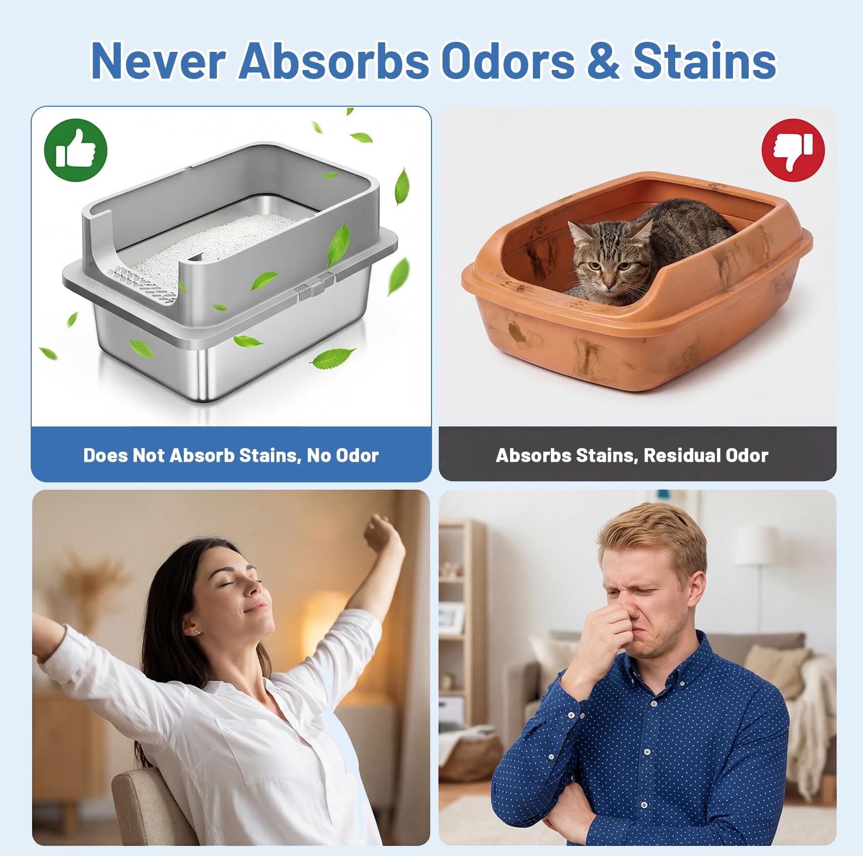 Jotesnew odor-resistant metal litter box supports a fresher area.