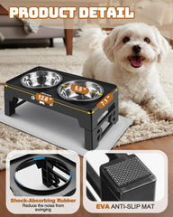 Jovrun 5.5-inch stainless steel dishes provide space for kibble and water.