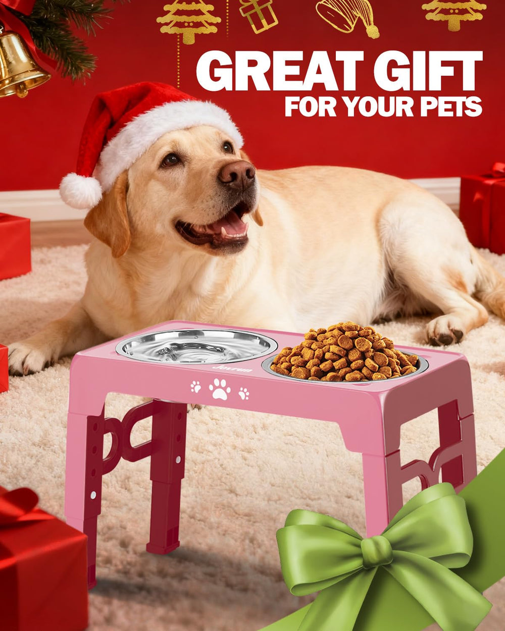 Jovrun complete elevated dining station suited for medium to large dogs.