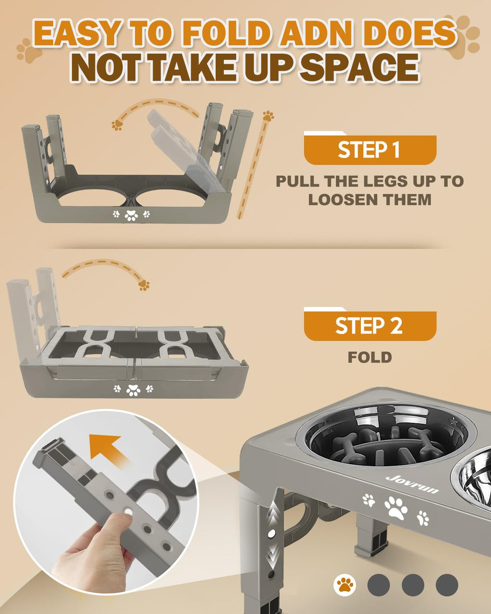 Jovrun reduces contact with dust and debris at feeding time.