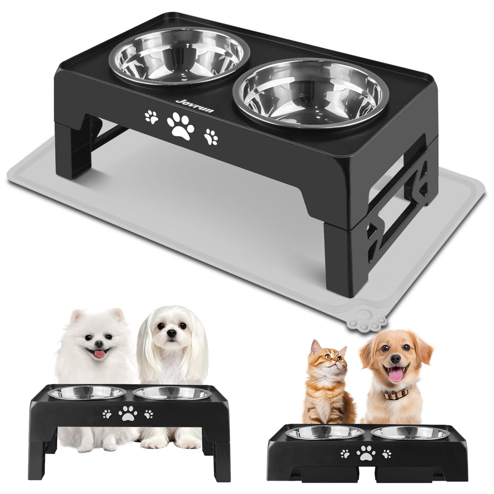 Jovrun elevated dog bowl stand assembly improves ergonomic feeding for small pets.