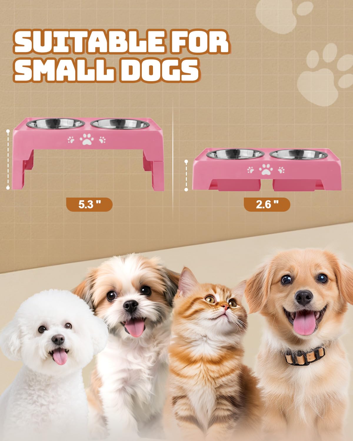 Jovrun elevated dog bowls at two heights for versatile feeding options