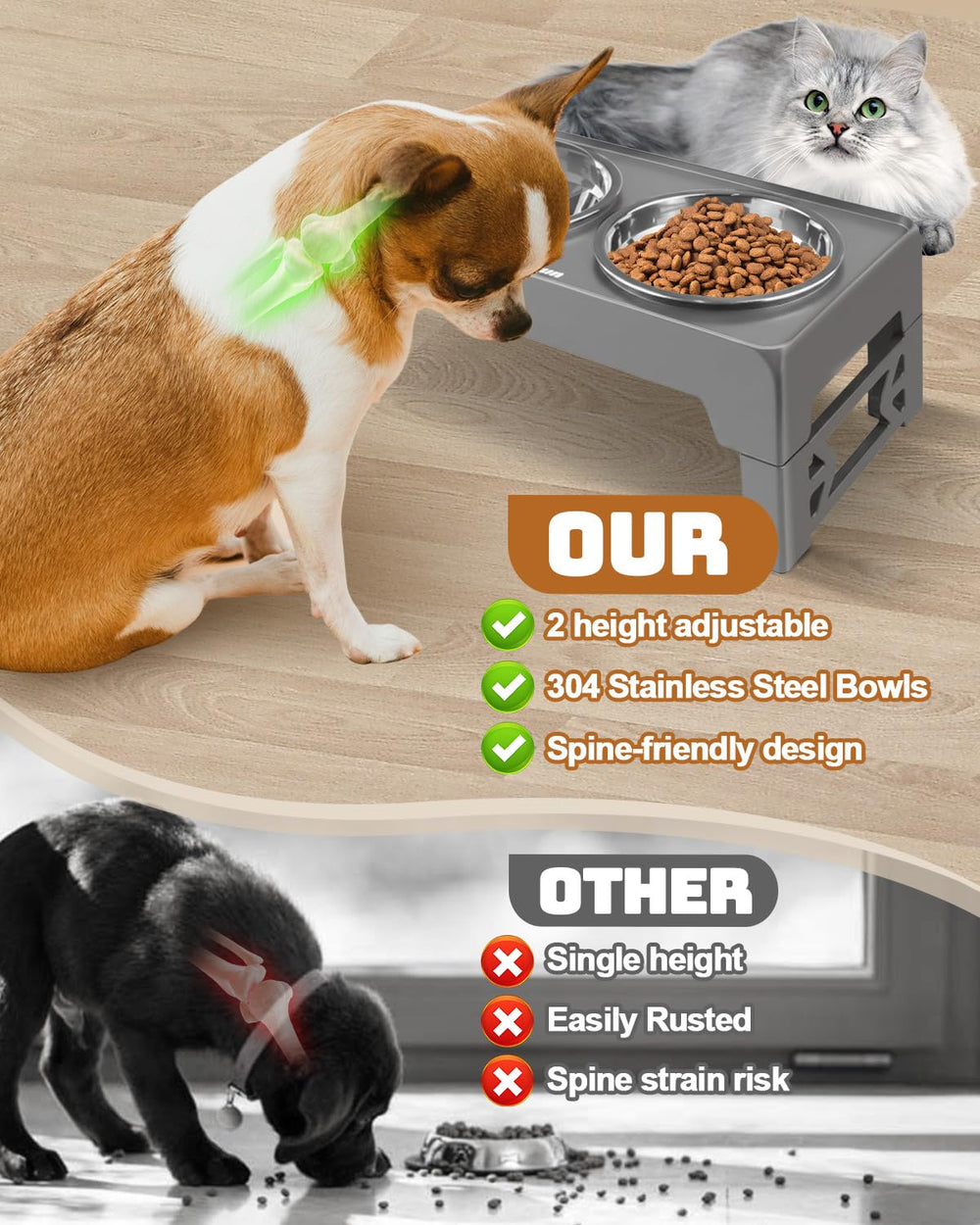 Jovrun non-slip base keeps bowls stable on wooden floors.