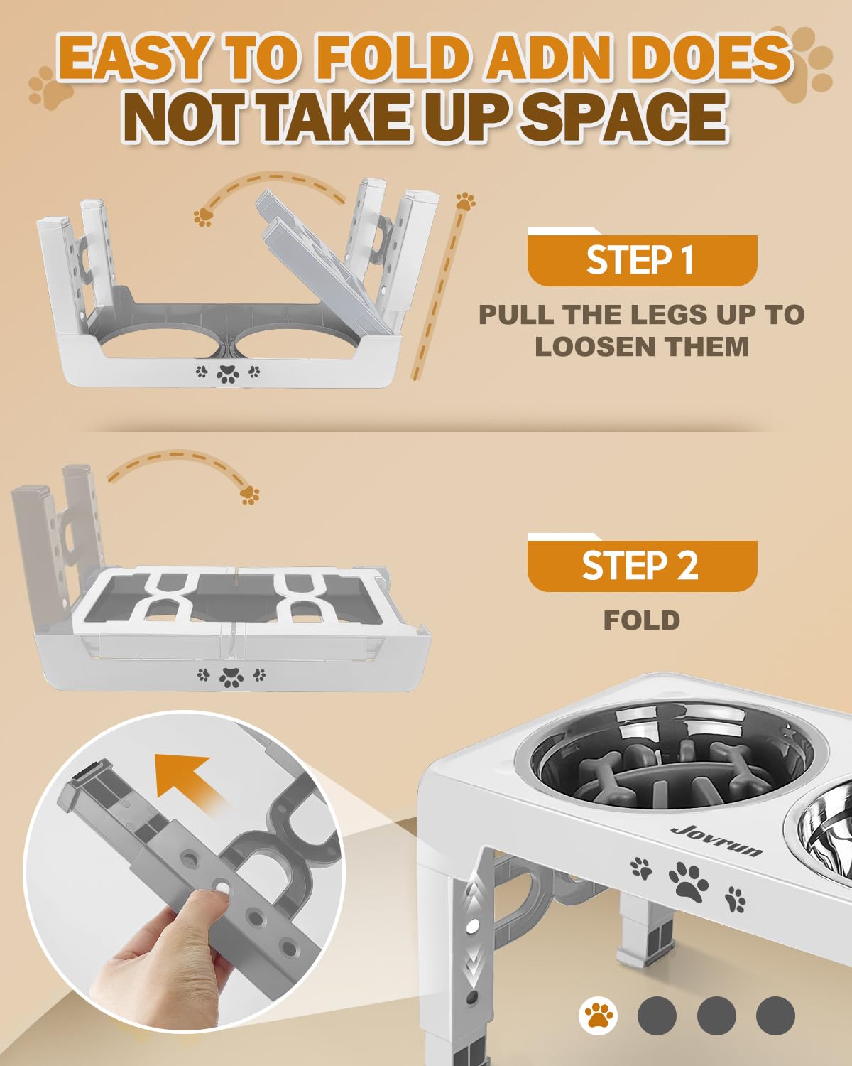 Jovrun elevated bowls anti-slip-feet provide stable setup on various floors.