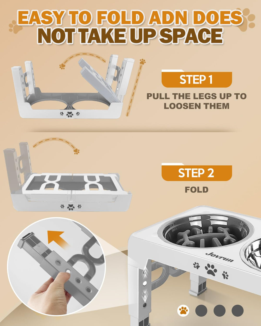 Jovrun elevated bowls anti-slip-feet provide stable setup on various floors.