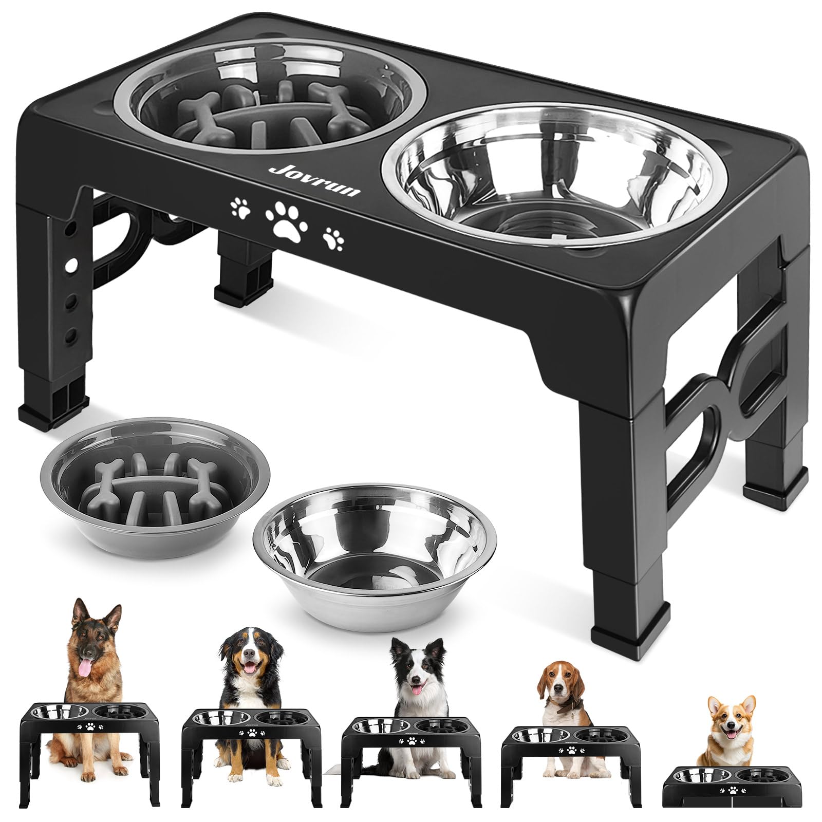 Jovrun elevated dog bowls front view with a stable stand for comfortable dining