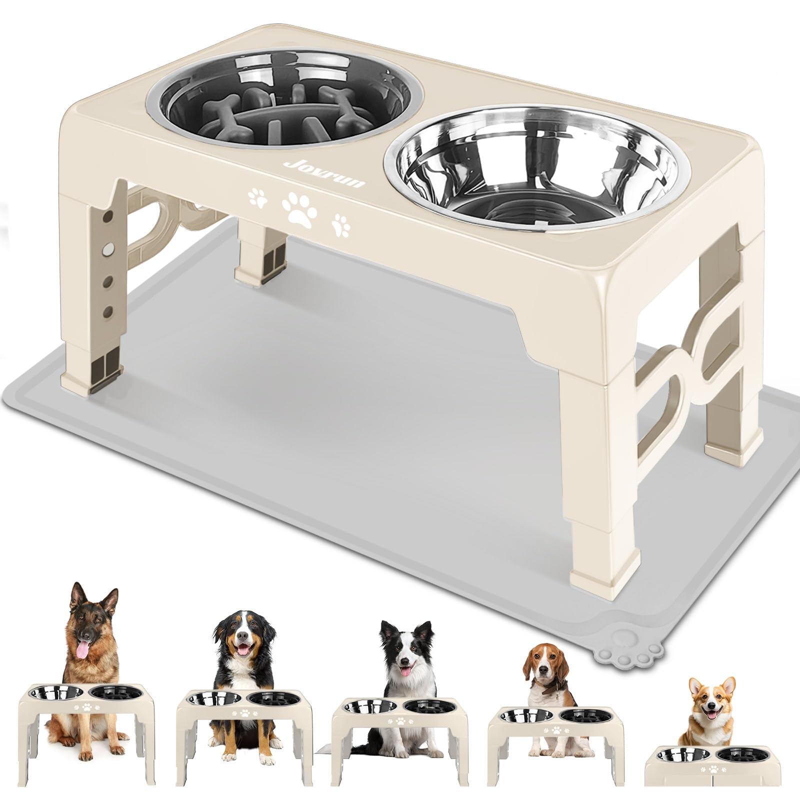 Jovrun elevated stand with bowls for comfortable dining height for medium dogs