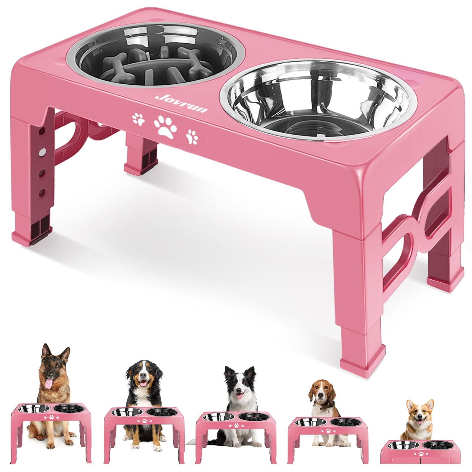 Jovrun elevated dog bowls stand offers stable feeding for comfortable dining.