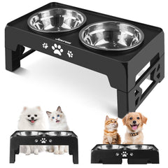 Jovrun elevated stand with two bowls for comfortable small-pet dining.