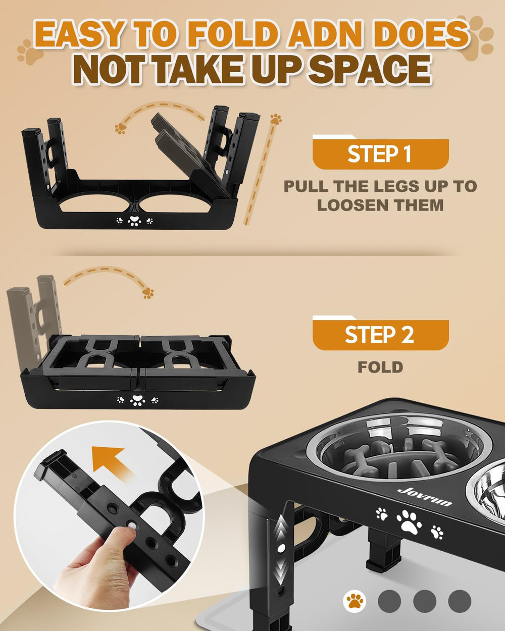 Jovrun foldable legs design enables easy storage after meals