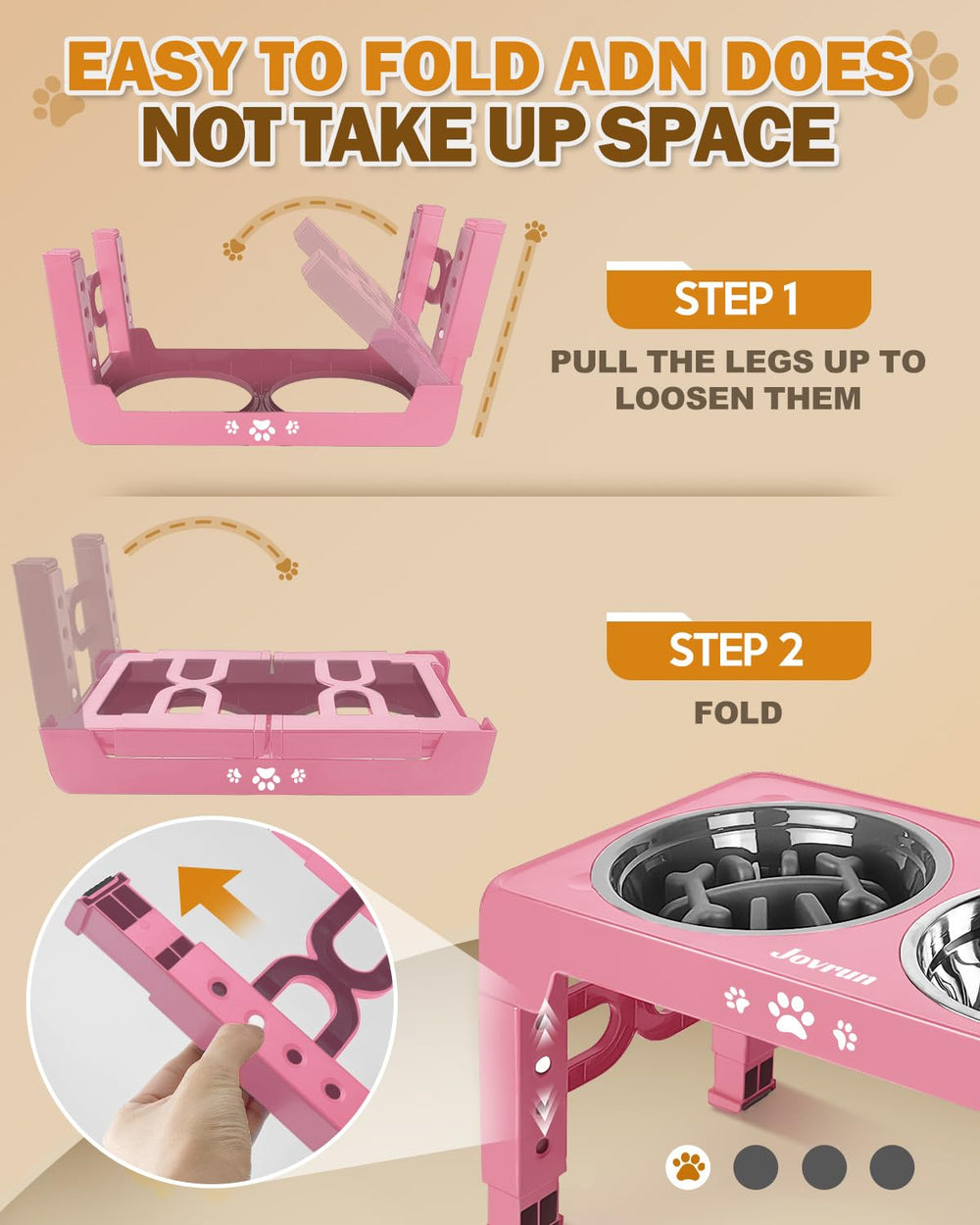 Jovrun foldable legs enable compact storage after feeding.